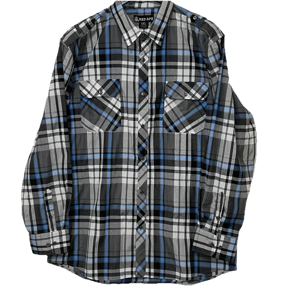 RED APE Slim Fit Button Plaid Long Sleeve Shirt Y2K Multicolor Men Size 5XL
